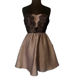 Astr Glam Whimsigoth Bronze and Black Cocktail Party Homecoming Mini Dress XS